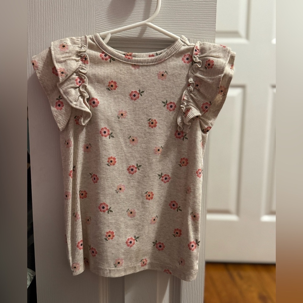 Old Navy Kids Floral Ruffle Sleeve Tee - Cream and Pink
